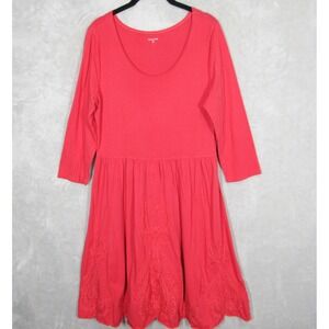 Garnet Hill Midi Dress Size Large Red Embroidered Cotton Modal Boho